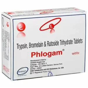 Phlogam (Trypsin + Bromelain + Rutoside Trihydrate) Tablet available Delhi, Mumbai, Madras, Hyderabad, Bangalore India